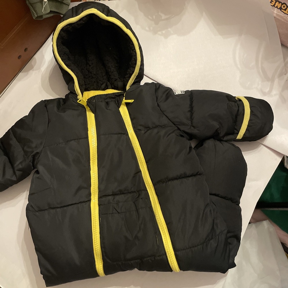 Insulated Snowsuit 12M Fold Over Hands and Feet Covers Double Zipper Hood Fleece